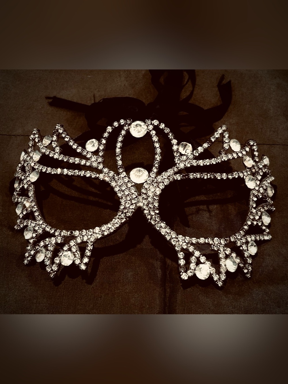 Vintage Crystal Rhinestone Mask, Halloween, Mardi Gras, Masquerade Ball, Theater